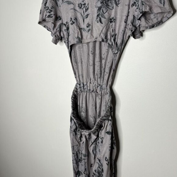 Anthropologie T.La Dress Small Open Back Cut Out Maxi Floral Gray Short Sleeve - Picture 7 of 13